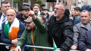 <p>Fuel price protesters outside Leinster House on Tuesday. Picture: Collins Photos</p>