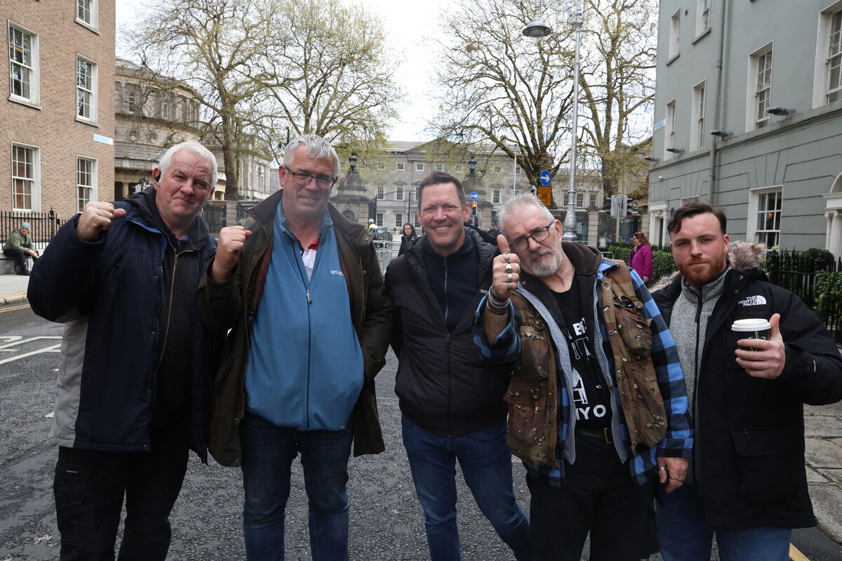 James Geoghegan (second from left ) with other fuel price protesters at Leinster House on Tuesday. Picture: Collins