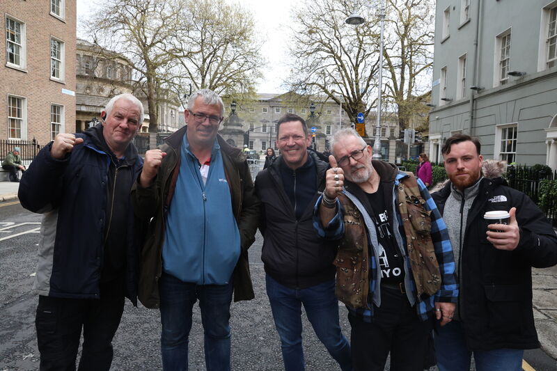 James Geoghegan (second from left ) with other fuel price protesters at Leinster House on Tuesday. Picture: Collins