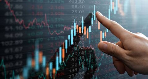 Candlestick chart and data of financial market.