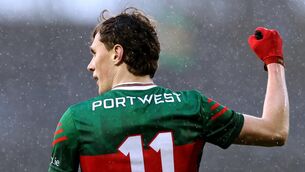 <p>BRACE: Mayo’s Kobe McDonald celebrates a late. Pic: ©INPHO/James Crombie.</p>