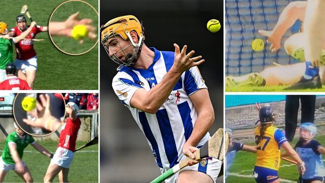 <p>Clockwise from top left: Cork's Rob Downey, Darragh Kenny of Ballyboden St Enda’s; Eoin Cody of Kilkenny, Clare's Ellen Casey and Cork's Tim O'Mahony. Screenshots TG4 and RTE and Seb Daly/Sportsfile</p>