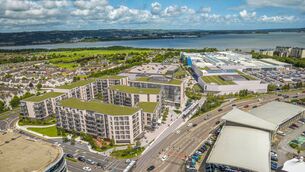 <p>Mahon Point Mahon 2.0 extension proposal showing future-planned LUAS light rail terminal. 	Image: Visual Lab</p>