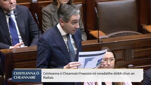 <p>Tánaiste and finance minister Simon Harris was responding to Dublin South-West Labour TD Ciarán Ahern during Leaders’ Questions in the Dáil. Picture: Oireacthas TV/PA</p>