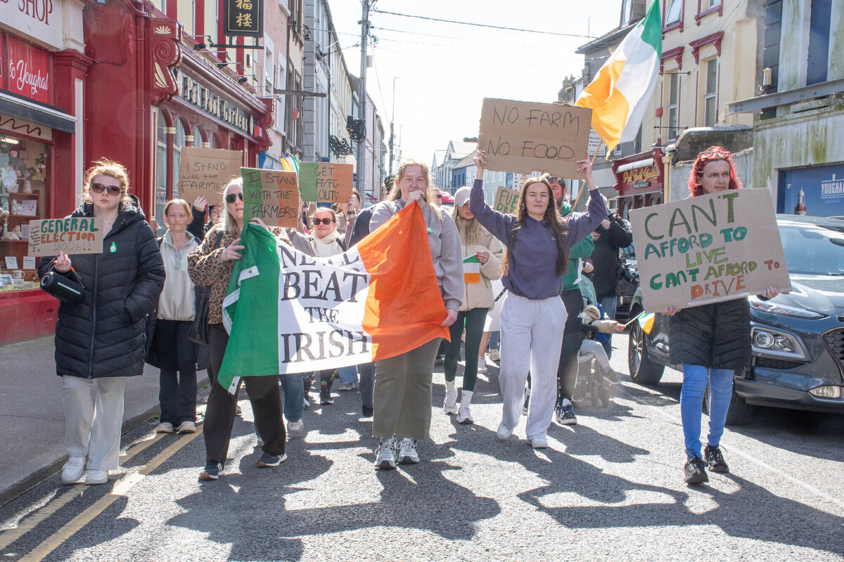 A fuel protest demonstration marching through the main street of Youghal last Monday. Picture: Howard Crowdy