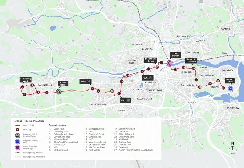Luas Cork's preferred route map