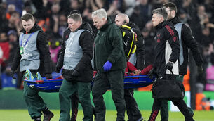 <p>Liverpool’s Hugo Ekitike was carried off injured. Pic: Peter Byrne/PA</p>