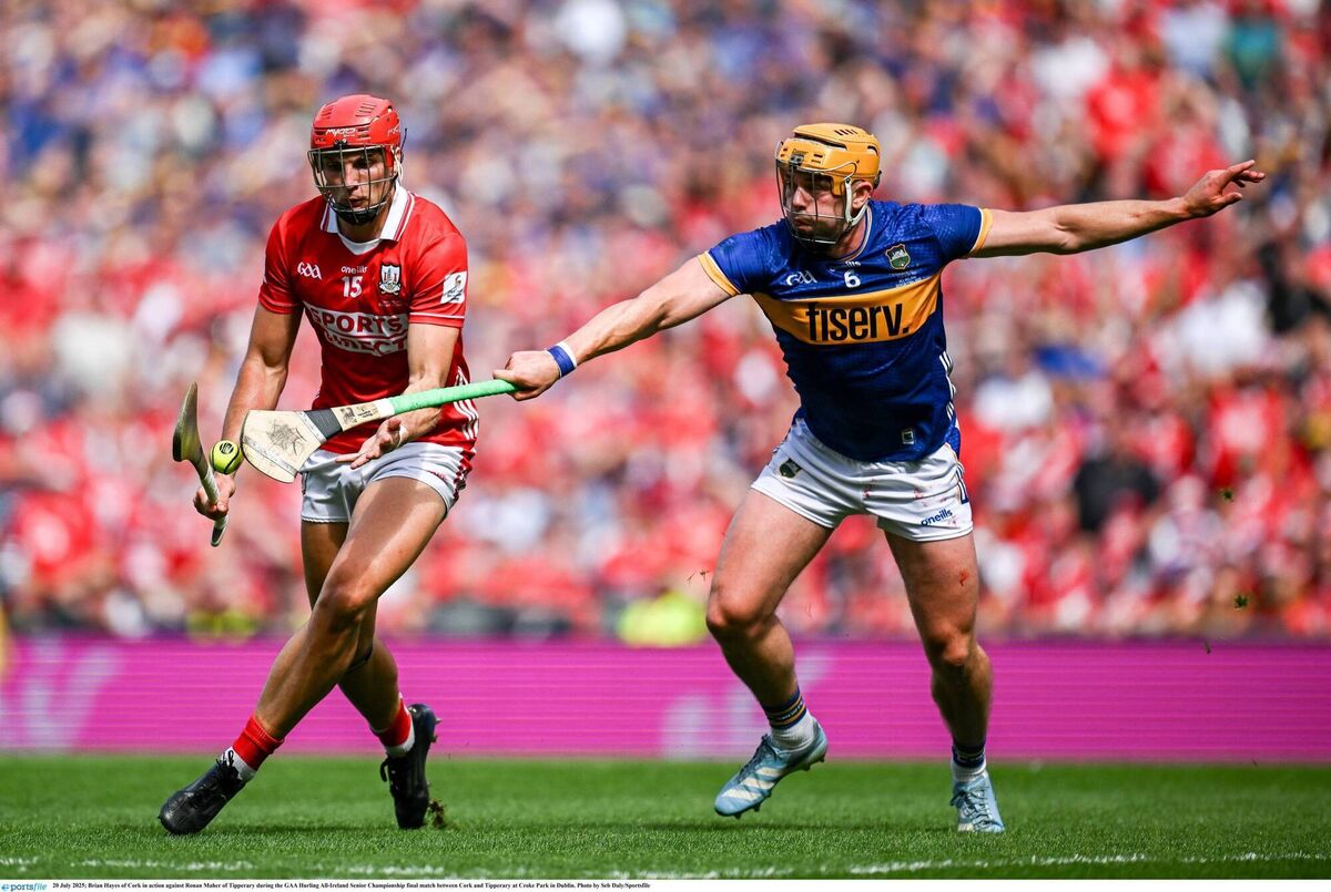 Brian Hayes of Cork in action against Ronan Maher of Tipperary. Pic: Seb Daly/Sportsfile