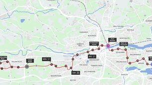 <p>On Friday, TII unveiled the preferred route for Cork City's Luas light rail system, with up to 27 stops between Ballincollig and Mahon Point. Picture: TII/PA</p>