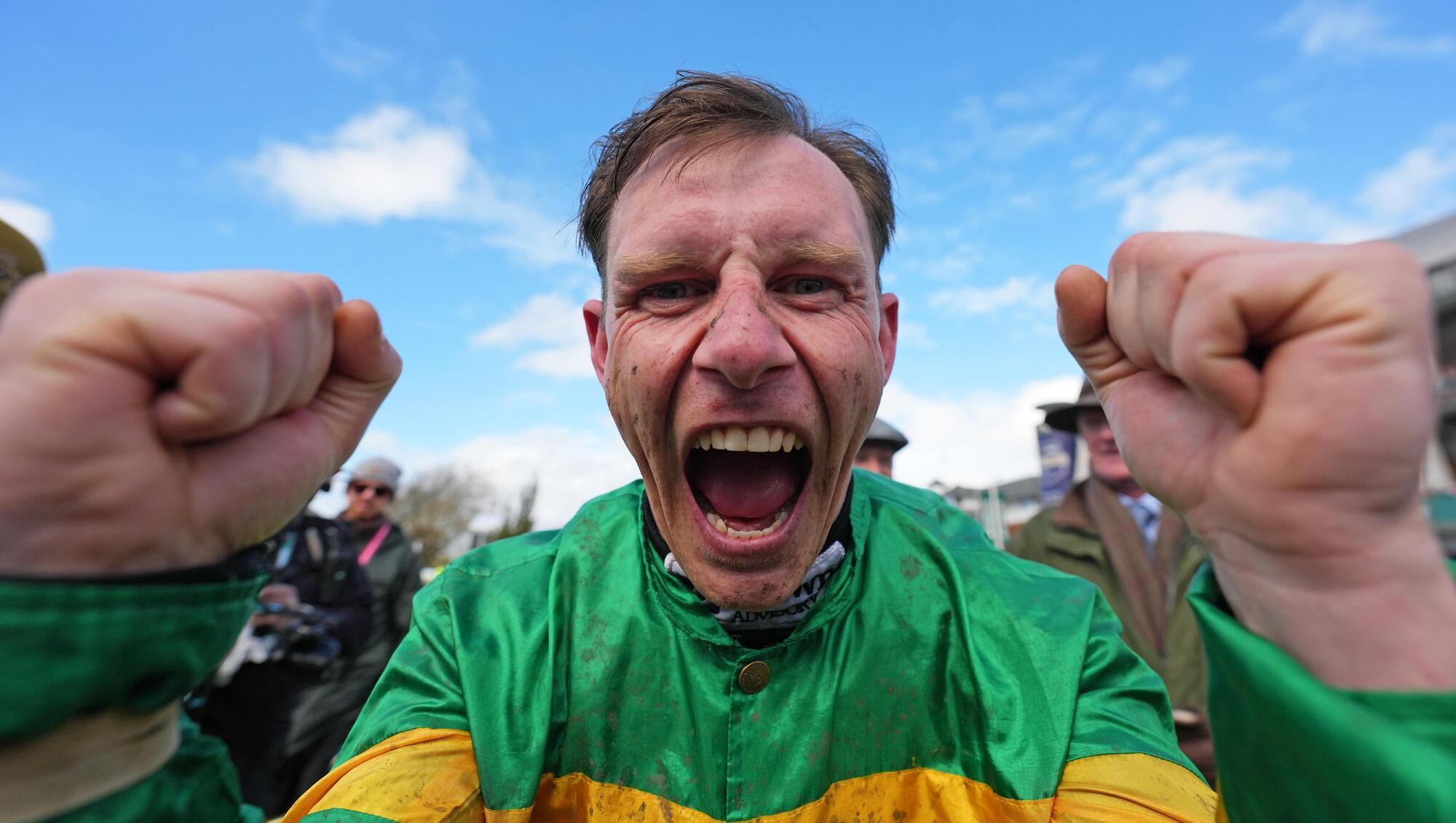 HEAR ME ROAR: An elated Paul Townend savours the moment after winning a second Grand National with I Am Maximus at Aintree last weekend. Pic: Healy Racing.
            