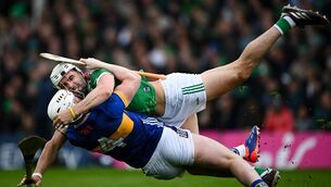 <p>FALLEN IDOLS: Tipp's Mikey Breen tussles with Aaron Gillane of Limerick in the Munster SHC last year. If their post-success pattern continues, the Premier's defence of Liam MacCarthy will be as short as Clare’s was last year. Pic: Seb Daly/Sportsfile</p>