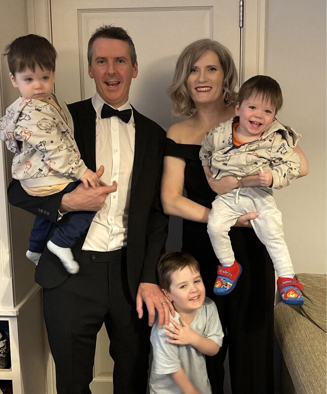 Ciara Bowe with her husband Thomas Fitzgibbon and sons Seamus (front) and twins Tadhg (left) and Cathal Fitzgibbon. 