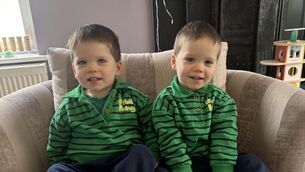 <p>Twins Tadhg (left) and Cathal Fitzgibbon, from Cork, who battled twin-to-twin transfusion syndrome (TTTS), a rare condition in which one baby receives more nutrients from the placenta than the other. Picture: Ciara Bowe/PA Wire </p>