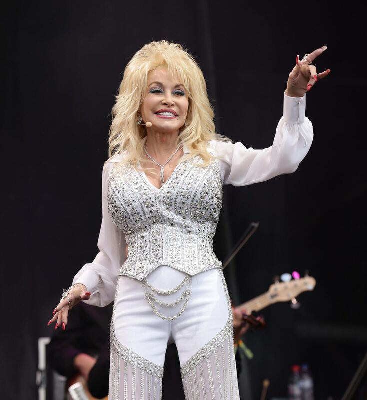 Dolly Parton performing on the Pyramid Stage at the Glastonbury Festival.