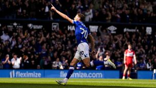 <p>Ipswich Town's Kasey McAteer celebrates scoring his sides first goal. Pic: Jordan Pettitt/PA Wire.</p>