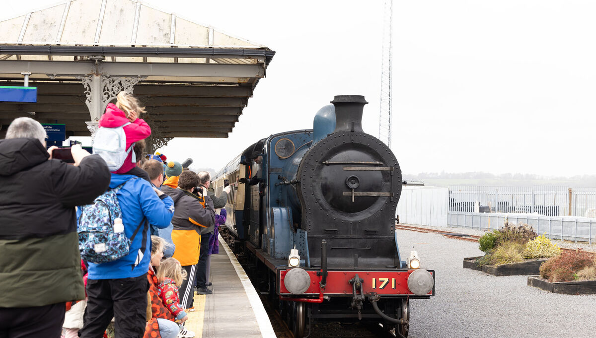 The 171 Slieve Gullion steam train arriving in Wexford station with Ken Fox and his crew. Picture: Mary Browne