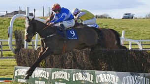 <p>TRAMORE TREBLE: Spanish Maid and Michael Kenneally win the SETU Students Day April 20th Handicap Steeplechase. Pic: Healy Racing.</p>