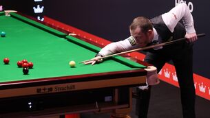 <p>Mark Allen during his match against Zhang Anda (not pictured) on day two of the Halo World Snooker Championship 2026 at the Crucible Theatre, Sheffield. Picture: Richard Sellers/PA Wire. </p>
