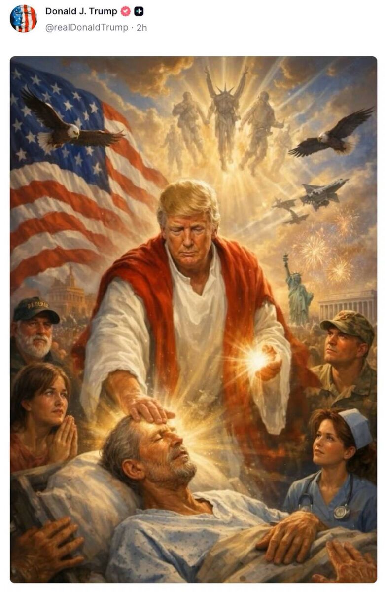 Trump posted an AI generated image of himself as Jesus on social media. Picture: Truth Social