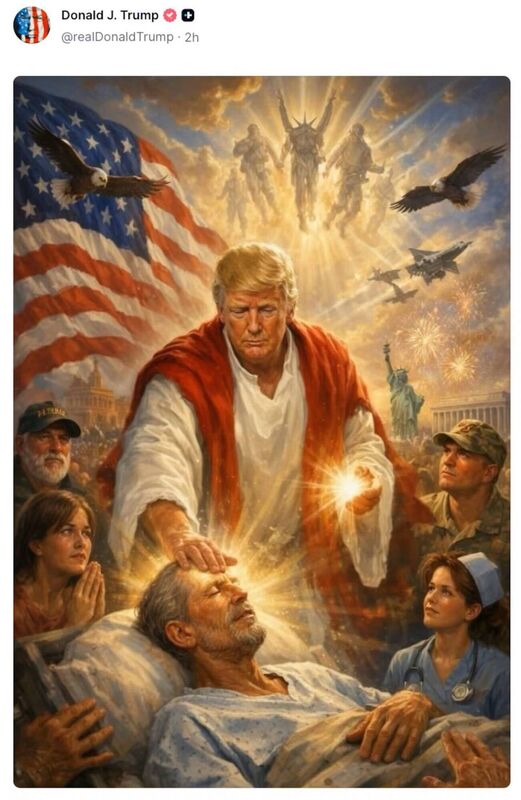 Trump posted an AI generated image of himself as Jesus on social media. Picture: Truth Social