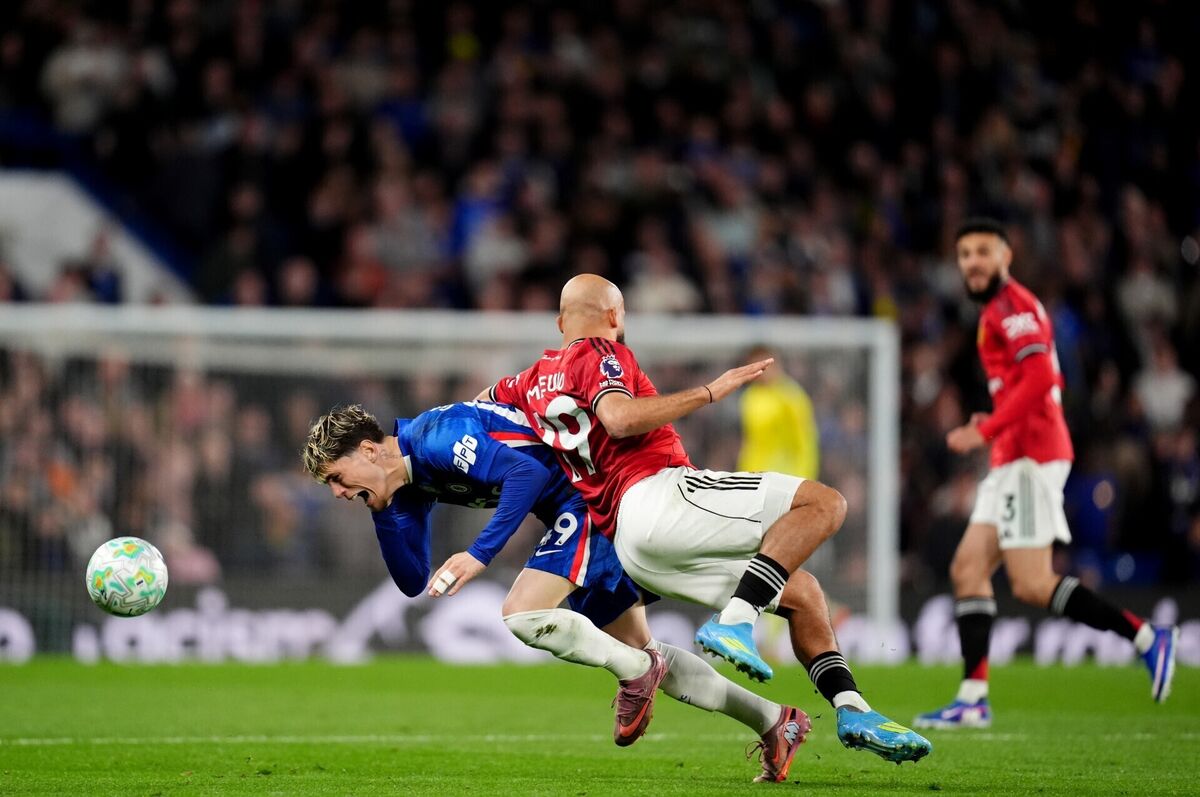 Chelsea's Alejandro Garnacho and Manchester United's Bryan Mbeumo battle for the ball. John Walton/PA Wire. Chelsea's Alejandro Garnacho and Manchester United's Bryan Mbeumo battle for the ball. John Walton/PA Wire.