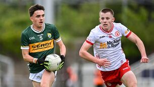 <p>IMPRESSIVE: Listry defender Danny Murphy, pictured here with Tyrone's James Mulgrew in last year's All-Ireland MFC final, will captain the Kingdom's cfop of 2026 minors. Pic: Piaras Ó Mídheach/Sportsfile</p>