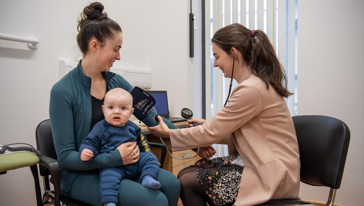 Staff midwife Rhowena Woodward, right, taking care of Roisin Considine and her baby Paddy Kennelly at the postnatal hub in Listowel, Co Kerry in 2024. File picture: Domnick Walsh
