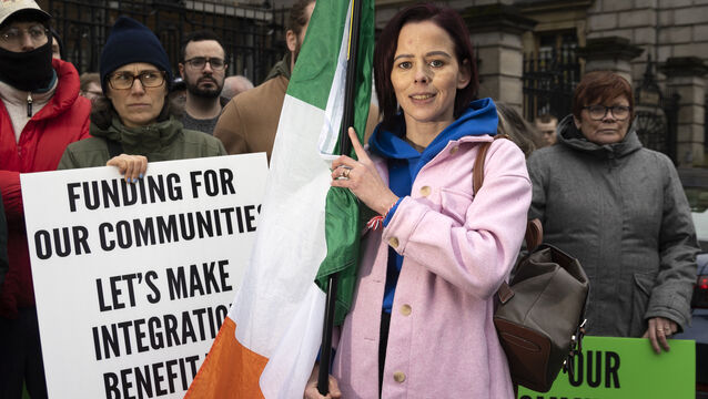 <p>Senator Eileen Flynn at an anti-racism protest protest outside Leinster House. Picture: Sam Boal/Rollingnews.ie</p>