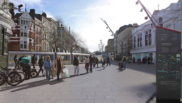 <p>A visualisation of a Luas Cork tram turning from St Patrick's Street into Grand Parade in the preferred route published last week.</p>