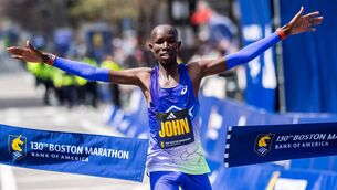 <p>Kenyan long-distance runner John Korir took 70 seconds off Geoffrey Mutai's 15-year-old Boston Marathon record. Pic: Joseph Prezioso / AFP via Getty Images</p>