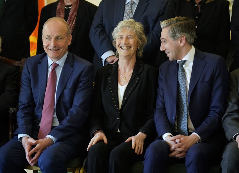 President  Catherine Connolly with Taoiseach Micheál Martin and Tánaiste Simon Harrisat the Council of State meeting. Picture: Niall Carson/PA