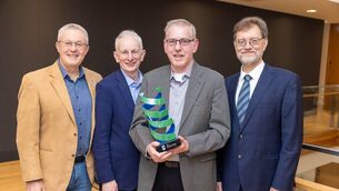<p>Dr Dimitri Scholz, Emeritus Associate Professor William O’Connor; Professor Theo De Waal and Associate Professor Vladimir Lobaskin, recipients of the 2026 NovaUCD Licence of the Year Award. Picture: Paul Sharp/Sharppix</p>