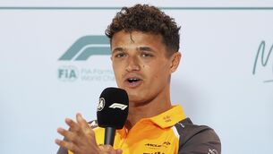 <p>NOT THE BOSS: McLaren driver Lando Norris answers questions during a drivers' press conference. Pic: AP Photo/Rebecca Blackwell.</p>