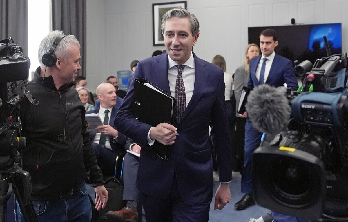 Tánaiste and finance minister Simon Harris and public expenditure minister Jack Chambers arriving at the department of Finance in Dublin for their the Spring Economic Statement. Picture: Niall Carson/PA Wire