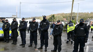 <p> Gardaí at the fuel protest at Whitegate, Co Cork. Picture: Larry Cummins</p>