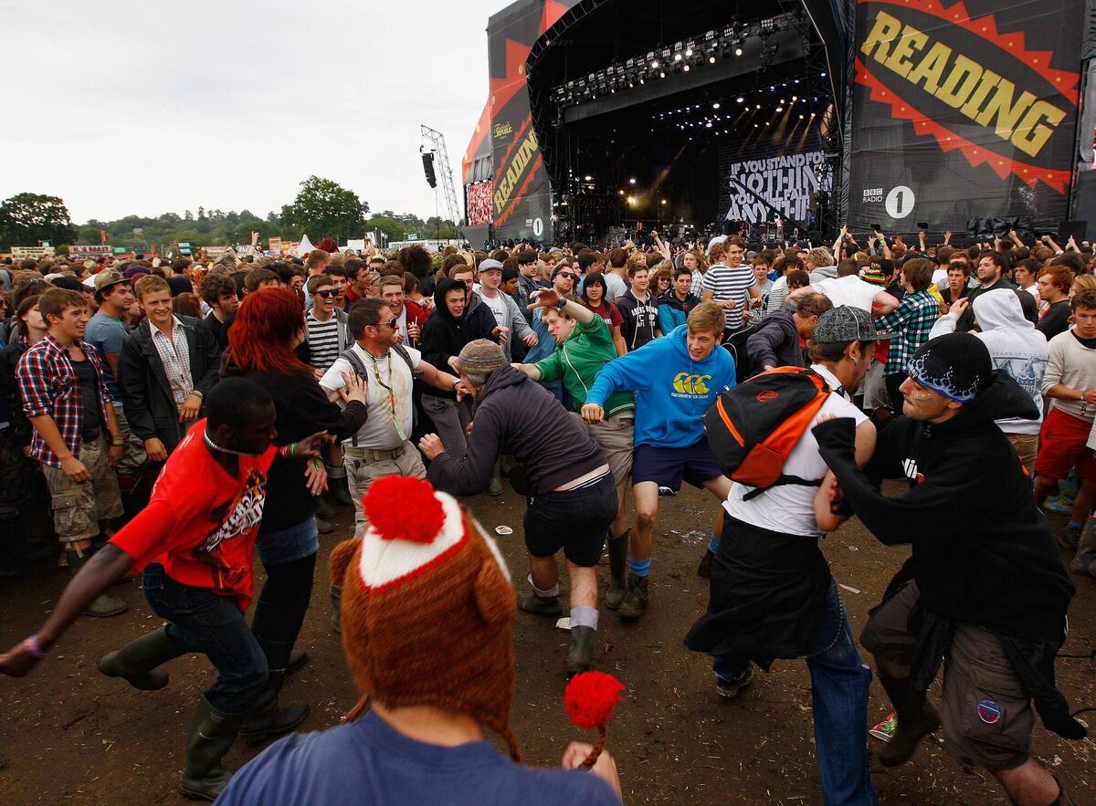 Music fans create a mosh pit at the main stage in Reading. Picture: Simone Joyner/Getty Images