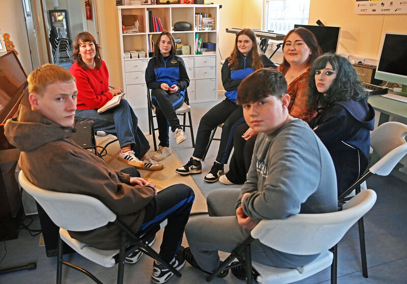 Our reporter Aoife Barry (top left) with Kabin Krew members clockwise Sophia McNamara, Heidi White, Rosaleen Brady, Ellen Martin, Aaron Foley-Hennessy, and Darren Stewart. Picture: Eddie O'Hare