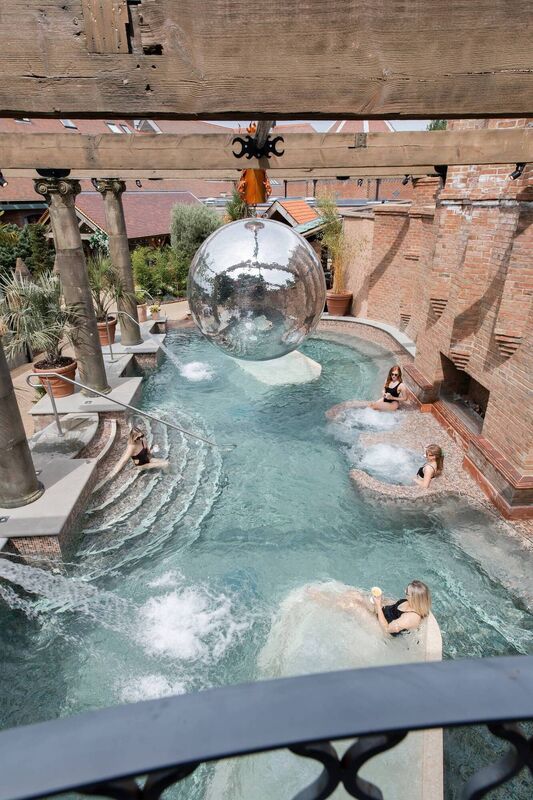 Overlooking the heated pool and disco ball at The Rabbit Hotel &amp; Retreat, Co Antrim