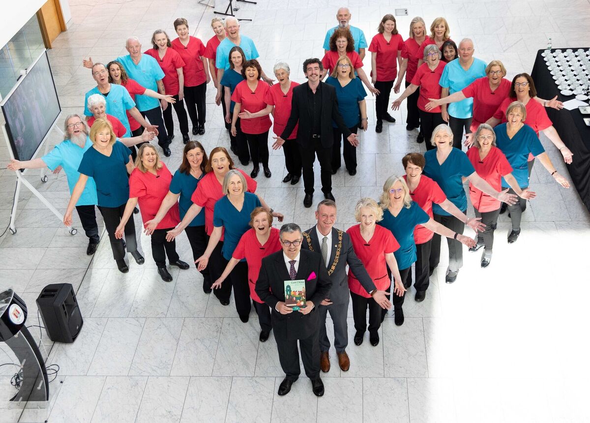 ​Scrubs Choir with conductor Patrick D'Alton, Peter Stobart, artistic director and Lord Mayor of Cork, Cllr. Fergal Dennehy at the launch of the Cork International Choral Festival 2026 Programme. Picture: Alison Miles / OSM PHOTO