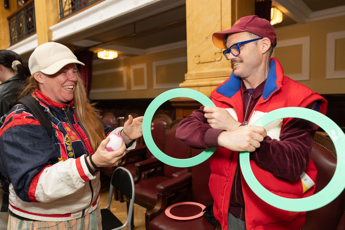(Left to right) Noelle O’Regan and Cormac Mohally of UpDown Circus at the launch of the Cork Life Long Learning Festival. Photo: Darragh Kane
