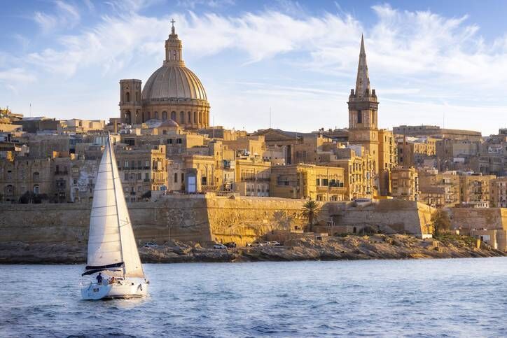 Marsamxett Harbour overlooked by Valletta and Co Cathedral of Saint Paul