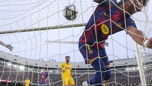 <p>NET GAINS: Barcelona's Ferran Torres in action at the Spotify Camp Nou against Espanyol. Pic: David Ramos/Getty Images</p>