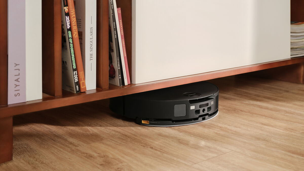 The retractable LDS module allows the Saros 10 to glide under low-clearance furniture. Picture: Roborock.