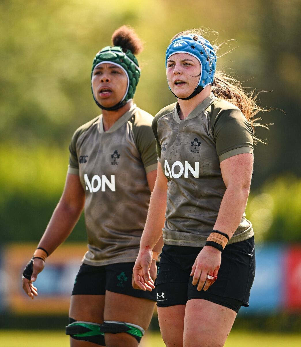 Grace Moore and Brittany Hogan at training. Picture: Shauna Clinton/Sportsfile