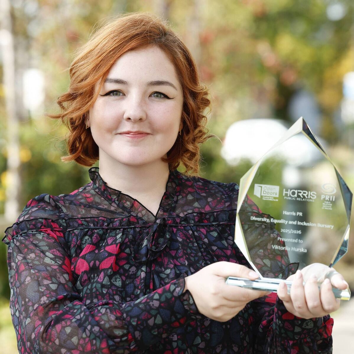 Vika Hurska, recipient of the Harris PR bursary, with Sonia Harris Pope, founder and managing director of Harris PR. Vika came to Ireland in 2022 after being displaced by the war in Ukraine. 