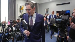 <p>Tánaiste Simon Harris speaking to the media at the department of finance in Dublin. Picture: Niall Carson/PA Wire</p>