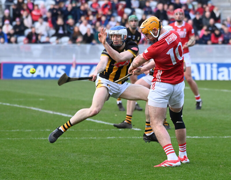 Cork's Declan Dalton shoots from Kilkenny's Huw Lawlor last season. Picture: Eddie O'Hare