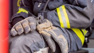 Close-up of a firefighter's equipment