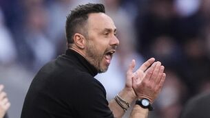 <p>Tottenham Hotspur manager Roberto De Zerbi on the touchline last weekend. </p>