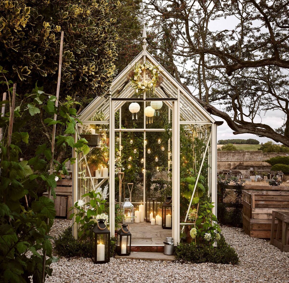 This classic glass greenhouse has been transformed by a little wireless light magic into a dazzling mega-lantern. TruGlow CandlesString Lights and Tassel Lanterns from a selection by Light4fun.co.uk.